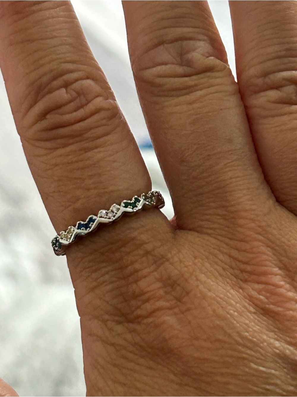 4/$100 heart Silver Multicolor Wave Band Ring 7 3/4